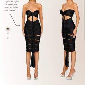 Black Ruched Cut-Out Midi Dress